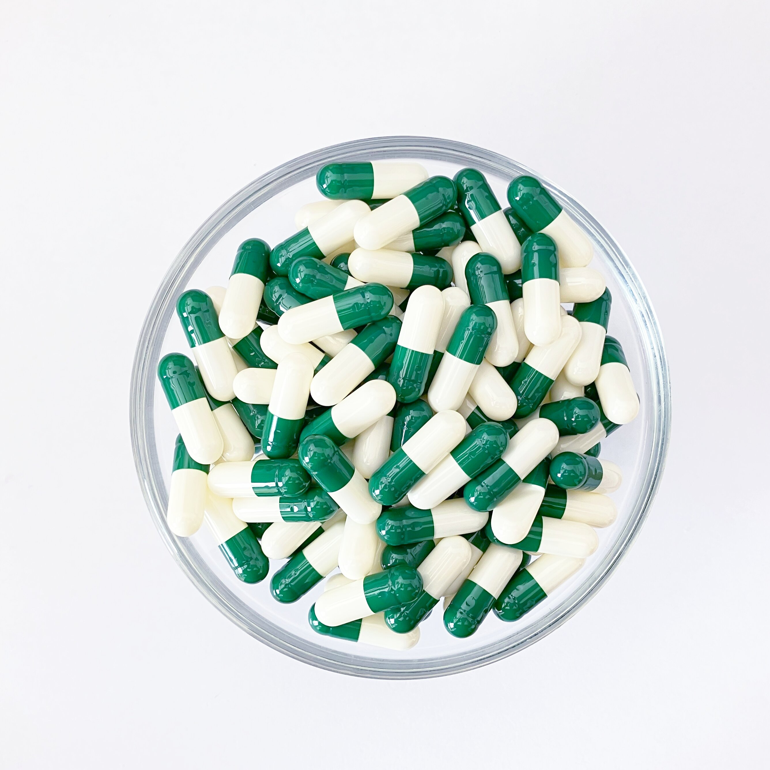 Size 0 Green/White Gelatin Empty Hard Capsule