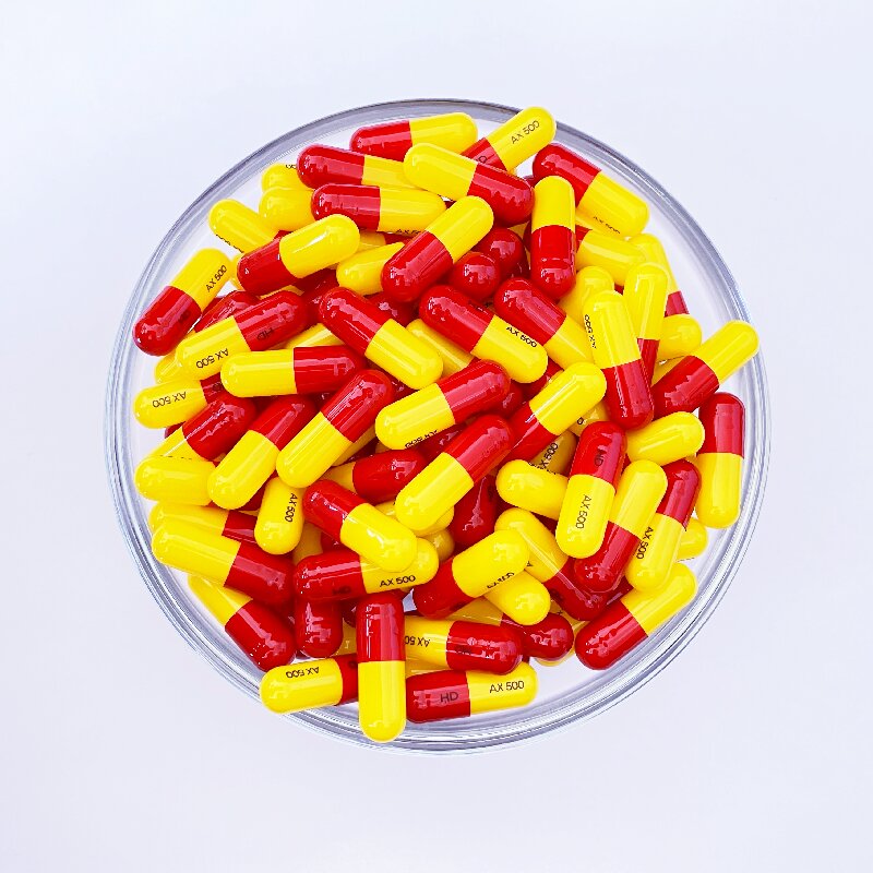 Size 0 Scarlet/Yellow Gelatin Empty Hard Capsule